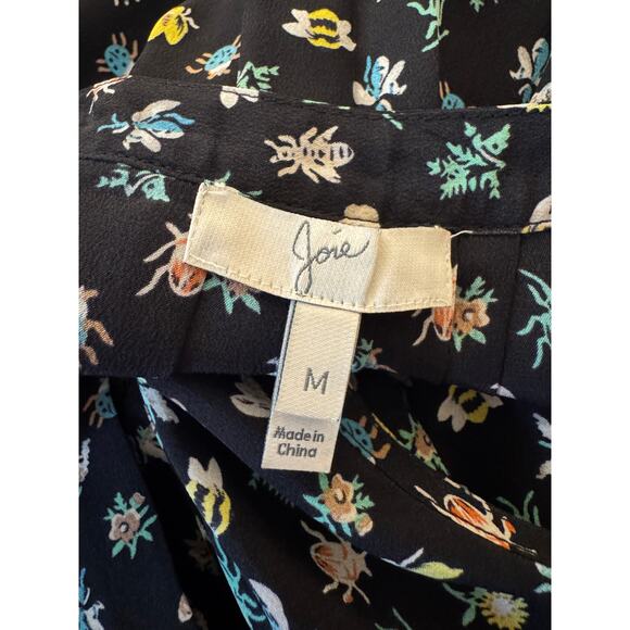 Joie Silk Sleevless Faux Wrap Ruffle Blouse Bees Flowers Honeybees Summer Light - Picture 3 of 11